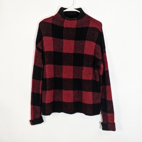 TAHARI Buffalo Plaid Wool Blend Mock Turtleneck Sweater - Picture 3 of 5